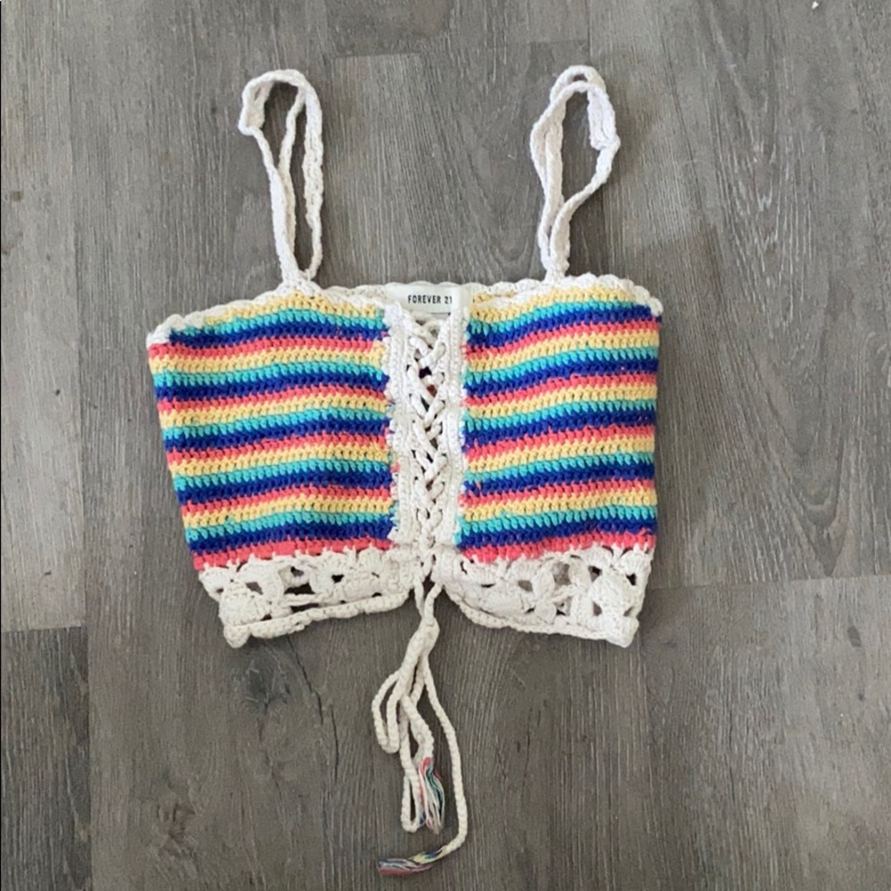 Cropped Colorful Crochet Shirt